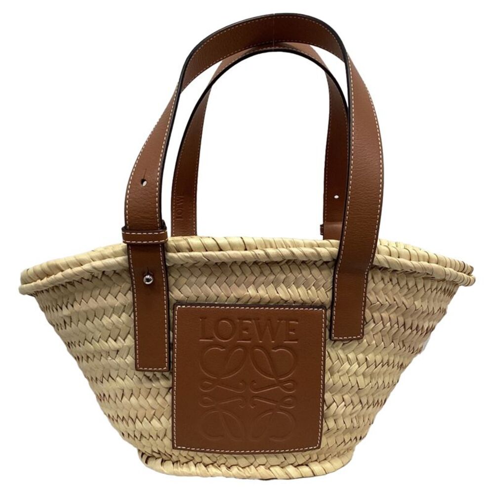 Loewe Natural Straw Tote with Tan Leather Trim AUTHENTICATED with certificate